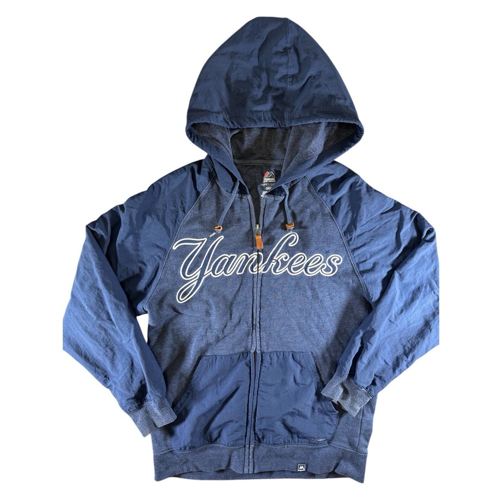 NY Yankees Majestic Dry Base Full Zip Hoodie Jacket Mens Size Small MLB - Picture 1 of 8